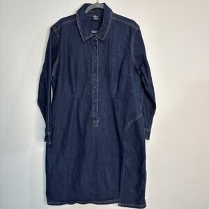 FUBU The Collection Denim Dress Blue 20W Slit In Front Hidden Snaps Closure